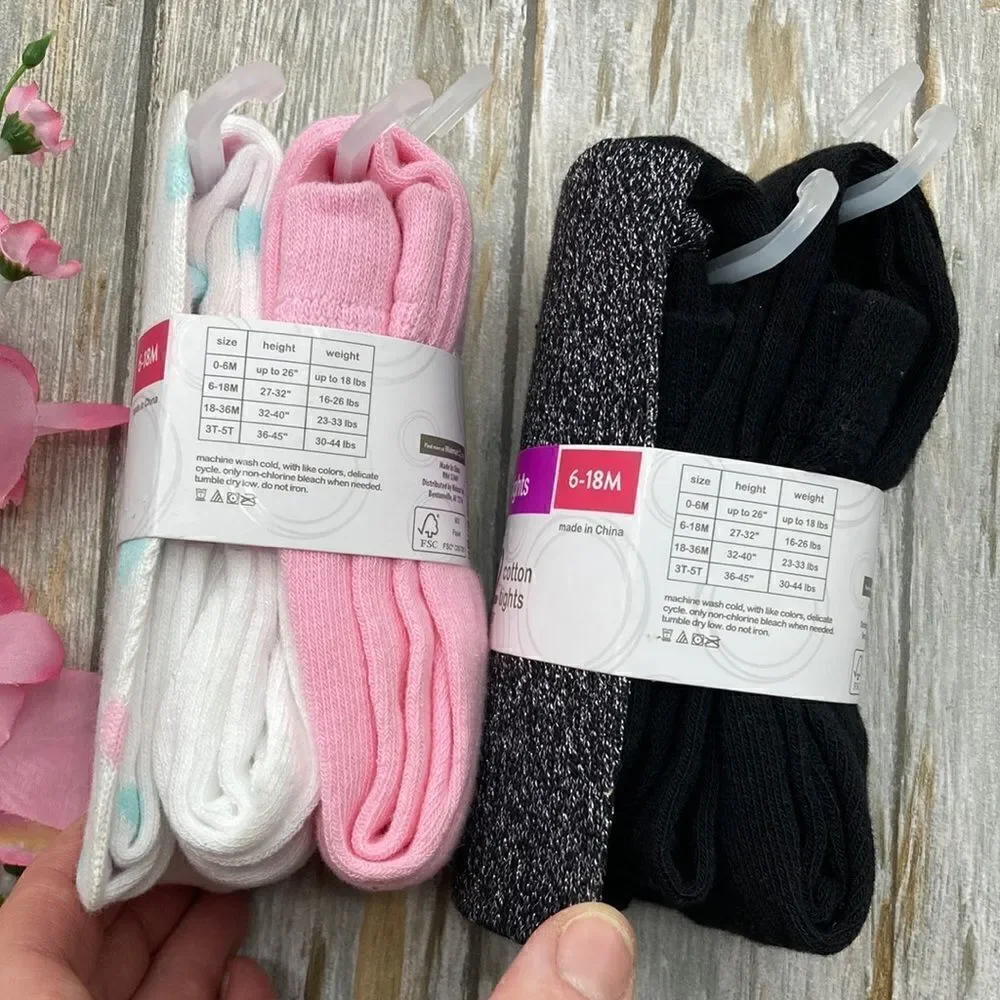 Toddler Girl’s Cotton Footed Tights 2, 2-Packs Size 6-18M